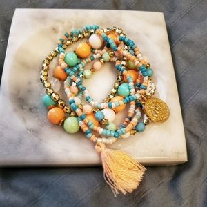 Stretchy Bead Charm Tassle Boho Chic Bracelet